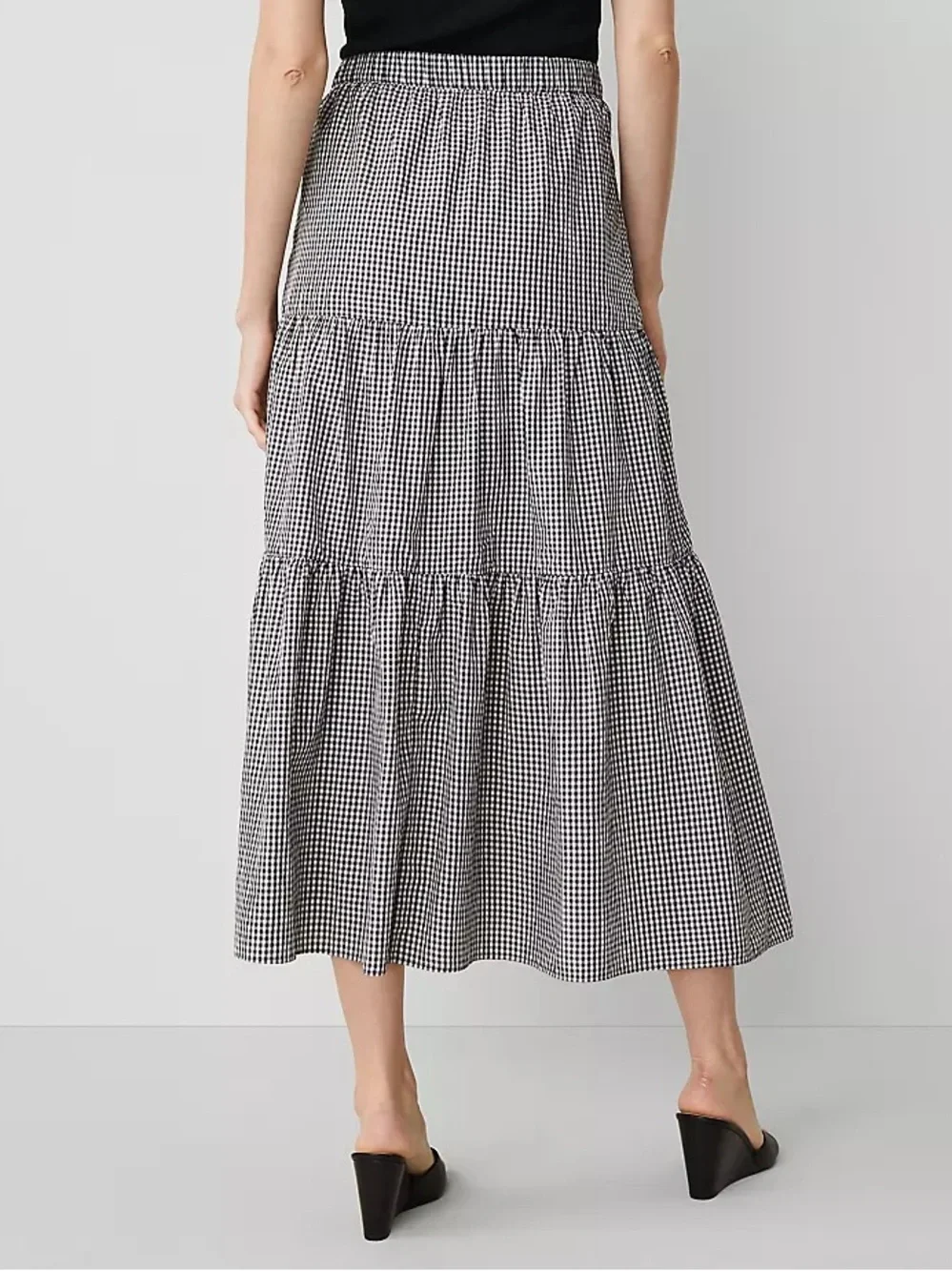 Ann Taylor Gingham Taffeta Tiered Skirt -Medium - Picture 2 of 5